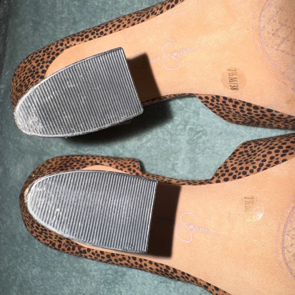 Jessica Simpson Womens Platform Heels 7.5 Brown Animal Print Block Heel D'Orsay